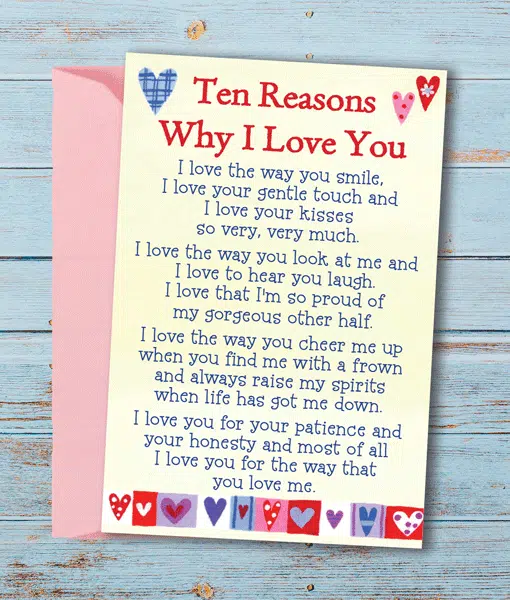 Ten Reasons Why I Love You – Sentimental Wallet Card Gifts For Couples