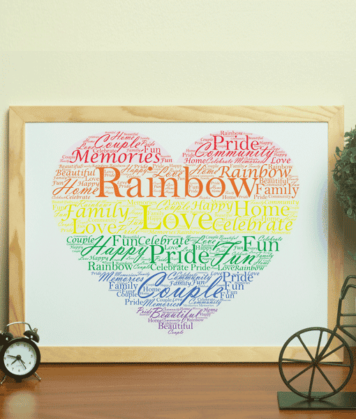 Personalised Rainbow Coloured Heart Word Art Gifts For Couples