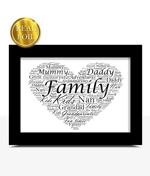 Personalised Love Heart Word Art – Metallic Foiled Print Engagement Gifts