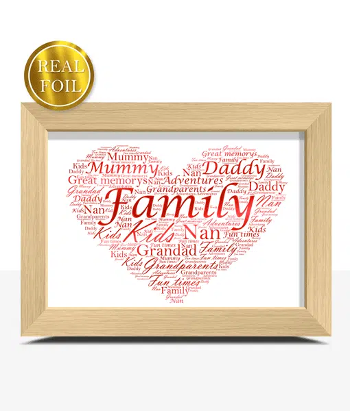 Personalised Love Heart Word Art – Metallic Foiled Print Engagement Gifts