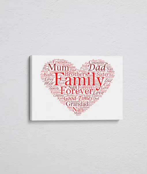 Personalised Love Heart Word Art – On Canvas Anniversary Gifts
