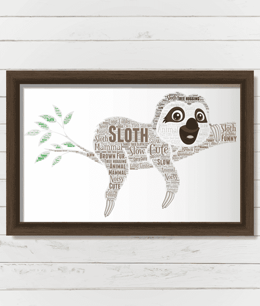 Personalised Sloth Word Art Picture Print Gift Animal Prints