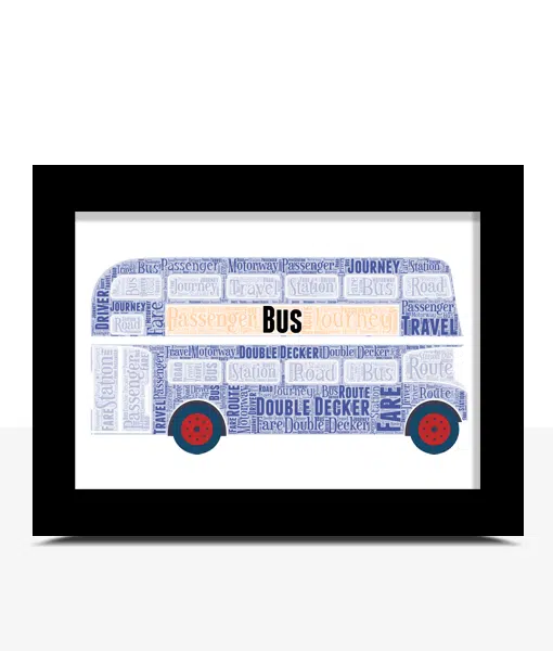 Blue Double Decker Bus Word Art Travel