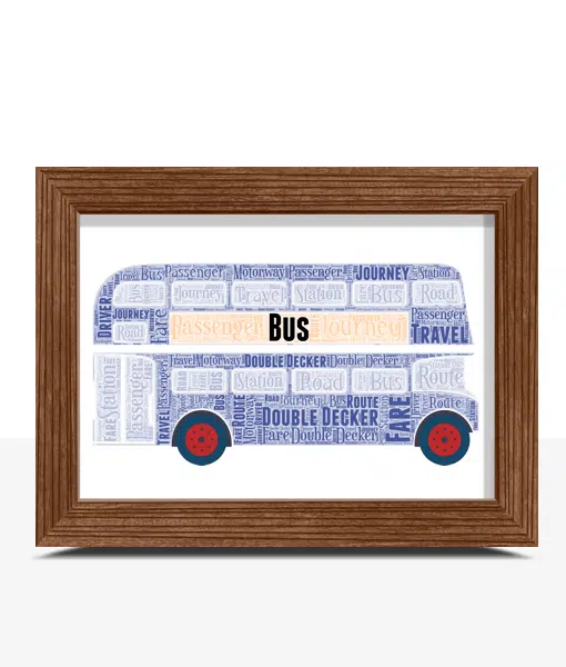 Blue Double Decker Bus Word Art Travel