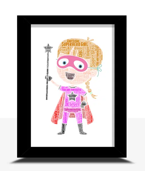 Personalised Supergirl Super Hero Word Art Gifts For Children