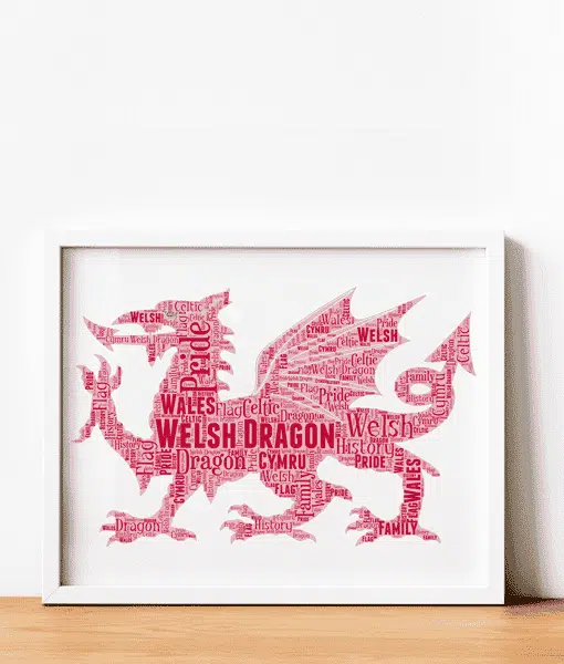 Personalised Welsh – Cymru – Wales Dragon Word Art Print Travel