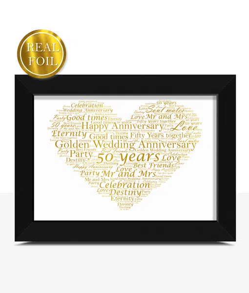 Golden Wedding 50th Anniversary Gift – Metallic Foiled Word Art Print Anniversary Gifts
