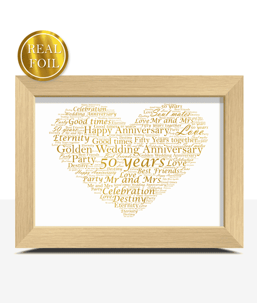 Golden Wedding 50th Anniversary Gift – Metallic Foiled Word Art Print Anniversary Gifts