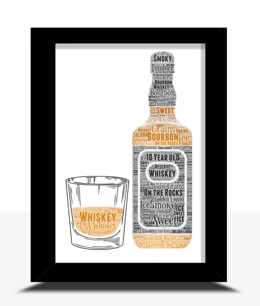 Bourbon Whiskey Bottle and Glass Word Art Food And Drink