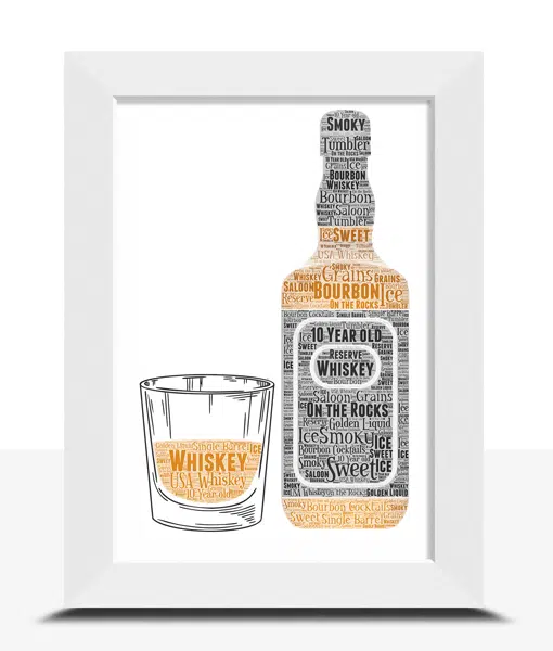 Bourbon Whiskey Bottle and Glass Word Art Food And Drink
