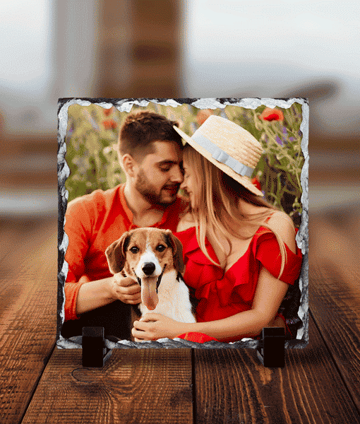 Personalised Square Rock Photo Slate – With Stand Anniversary Gifts