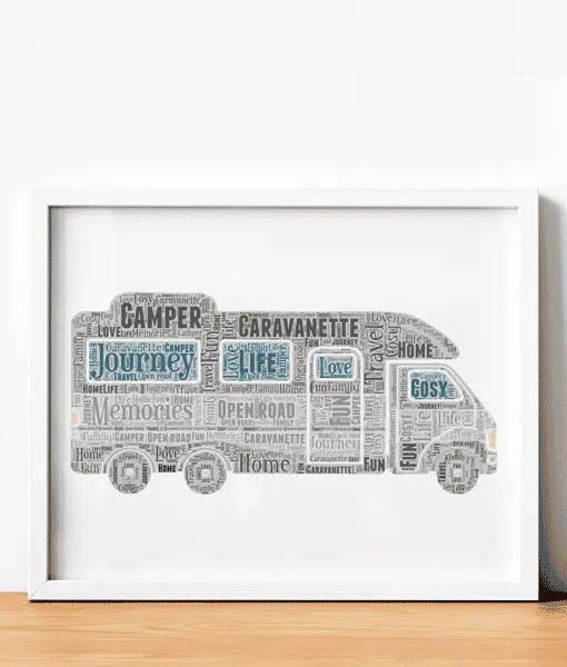 Caravanette Camper Word Art – Motorhome Picture Frame Gift Travel