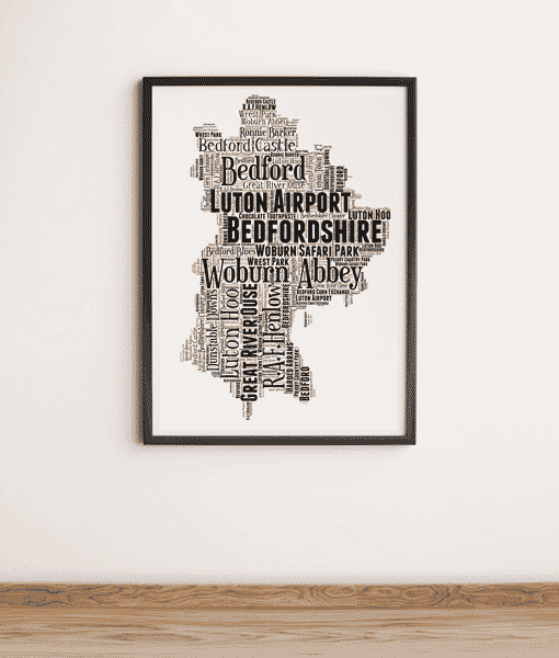 Personalised Bedfordshire Picture Map Word Art Print Gift Maps