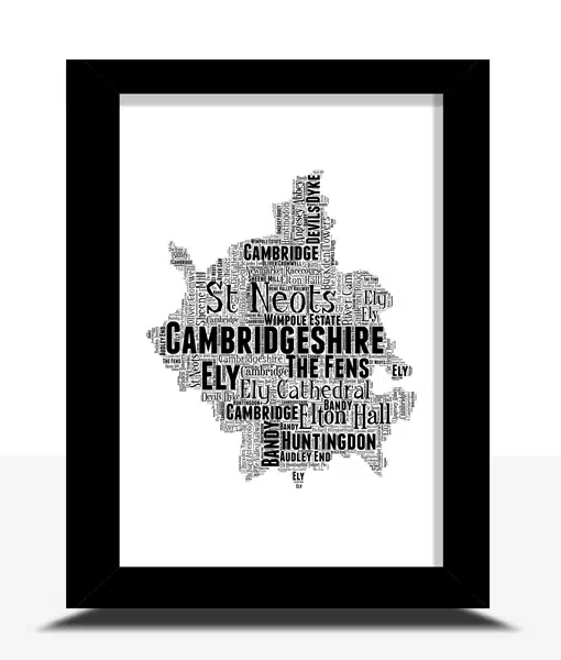 Personalised Cambridgeshire Word Art Map Maps