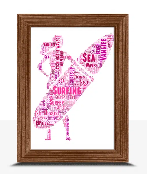 Personalised Female Surfer Word Art Gift Sport Gifts