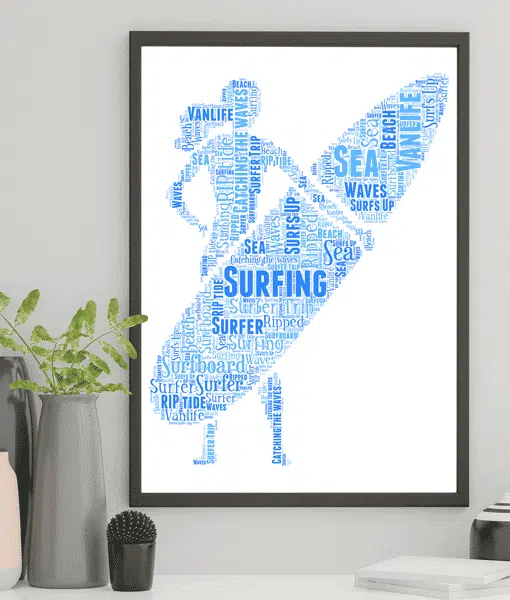 Personalised Female Surfer Word Art Gift Sport Gifts