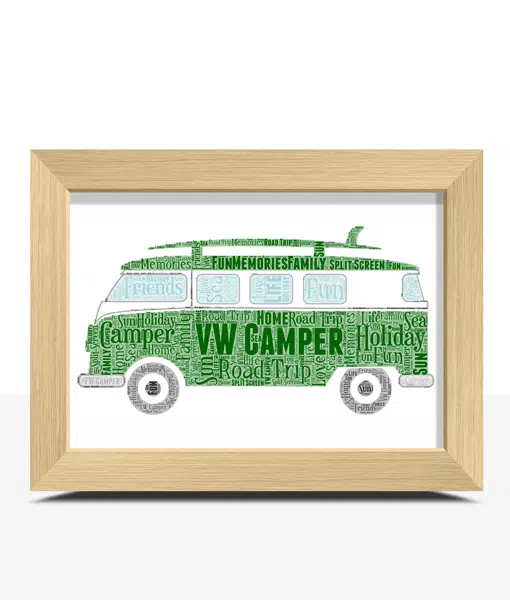 Personalised VW Style Campervan – Side View – Word Art Travel