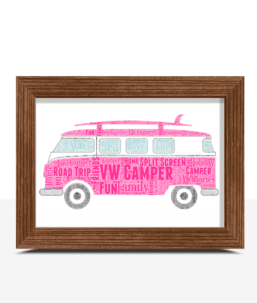 Personalised VW Style Campervan – Side View – Word Art | ABC Prints