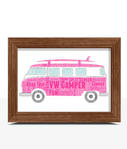 Personalised VW Style Campervan – Side View – Word Art Travel