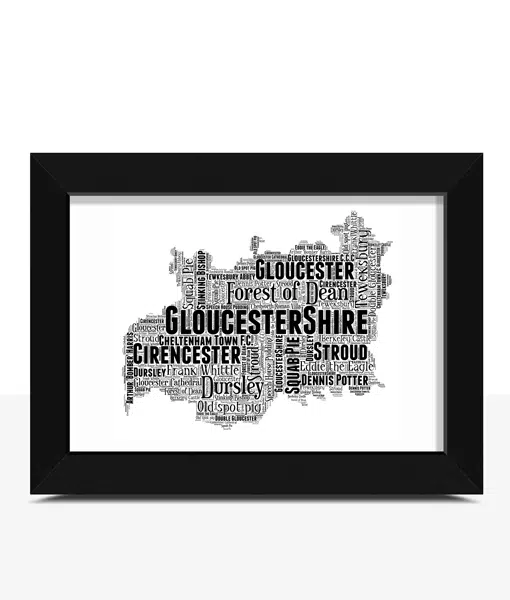 Personalised Gloucestershire Word Art Map Maps