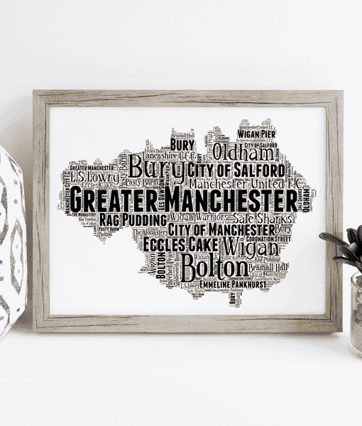 Personalised Greater Manchester Word Art Map Print Maps
