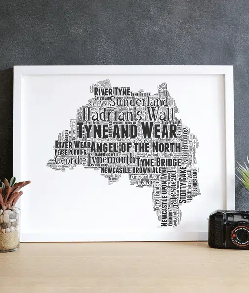 Personalised Tyne and Wear – Word Art Map Maps
