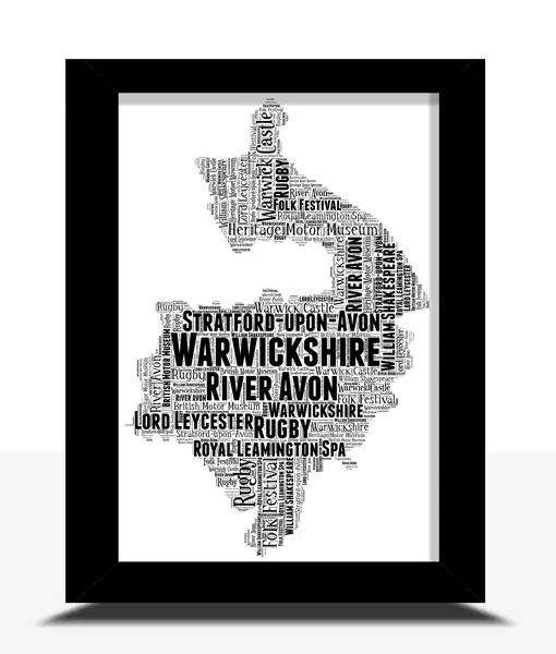 Personalised Warwickshire Word Art Map Maps