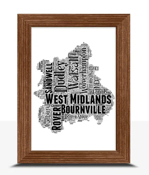Personalised West Midlands – Word Art Map Maps