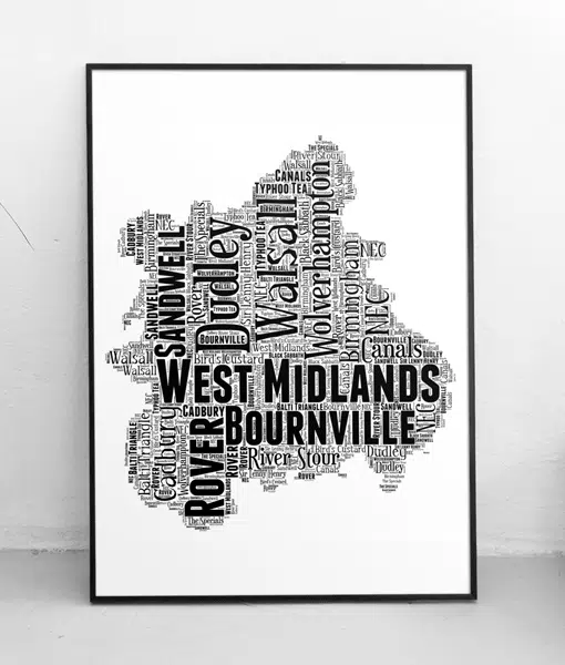 Personalised West Midlands – Word Art Map Maps