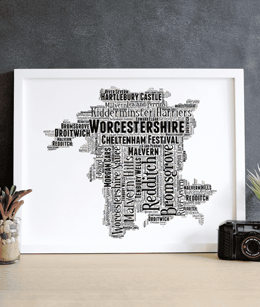 Personalised Worcestershire Word Art Map Maps