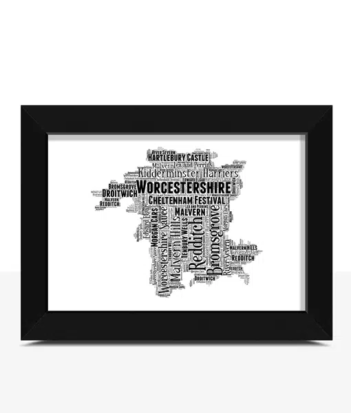 Personalised Worcestershire Word Art Map Maps