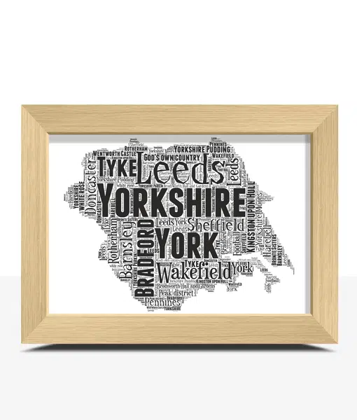 Personalised Yorkshire Word Art Map Picture Frame Gift Maps
