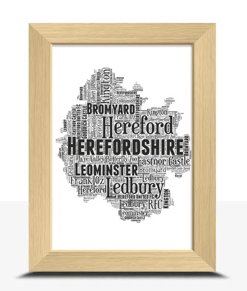 Personalised Herefordshire Word Art Map Maps