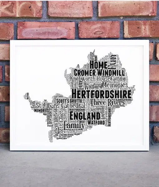 Personalised Hertfordshire Word Art Map Maps