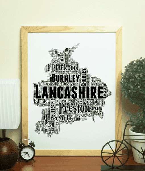 Personalised Lancashire Word Art Picture Map Print Maps