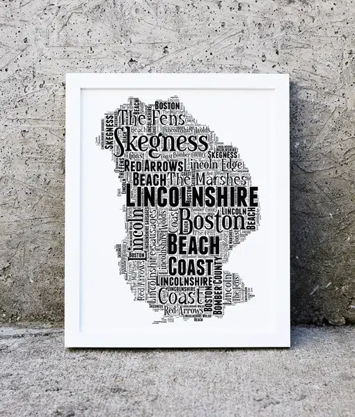 Personalised Lincolnshire Word Art Picture Map Print Maps