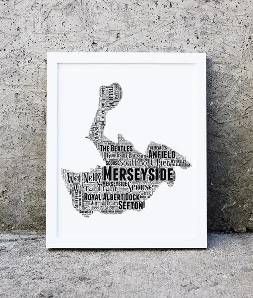 Personalised Merseyside Word Art Map Maps