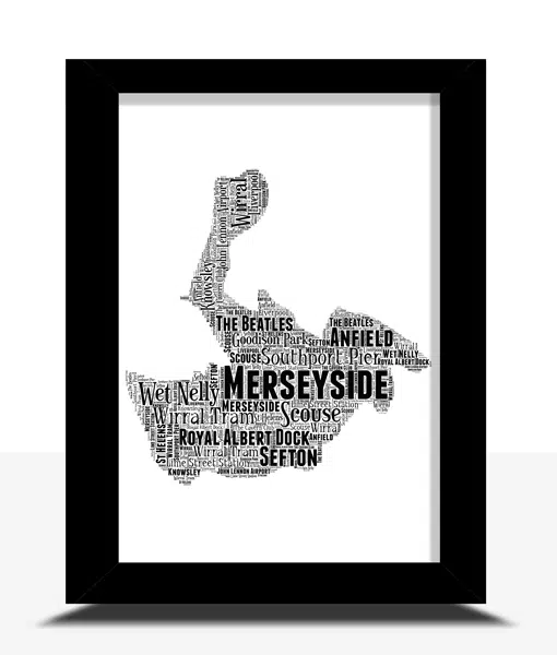 Personalised Merseyside Word Art Map Maps