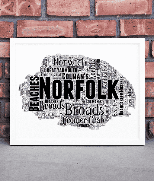 Personalised Norfolk Word Wall Art Picture Map Print Maps