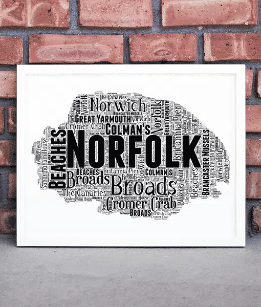 Personalised Norfolk Word Wall Art Picture Map Print Maps