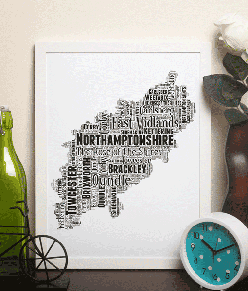 Personalised Northamptonshire Word Art Map Maps