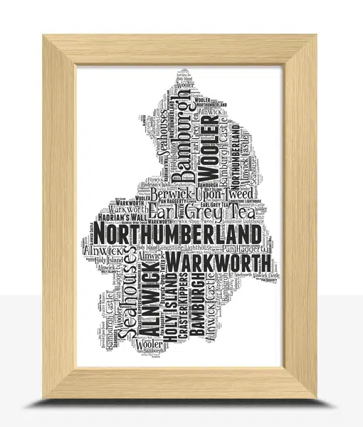 Personalised Northumberland Word Art Map Maps