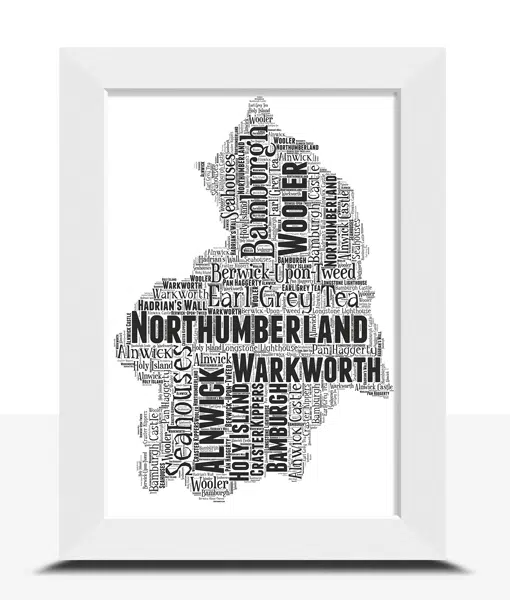 Personalised Northumberland Word Art Map Maps