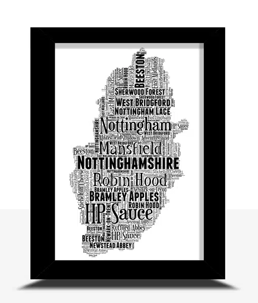 Personalised Nottinghamshire Word Art Map Maps