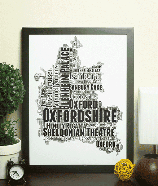 Personalised Oxfordshire Word Art Map Maps
