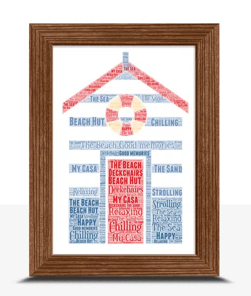 Personalised Beach Hut Word Art Picture Print Travel