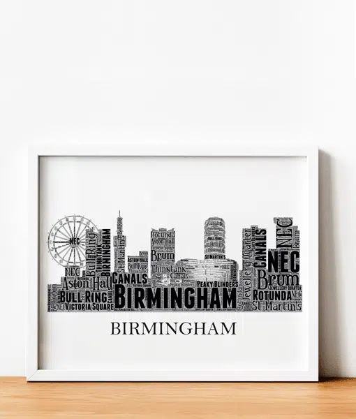 Personalised Birmingham City Skyline Word Art Picture City Skyline Prints