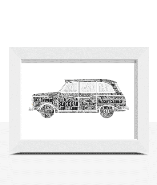 Personalised Black Taxi Cab Word Art Print – Taxi Driver Gift Travel