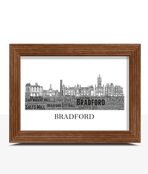 Personalised Bradford City Skyline Word Art Picture Print City Skyline Prints