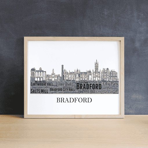 Personalised Bradford Skyline Word Art City Skyline Prints